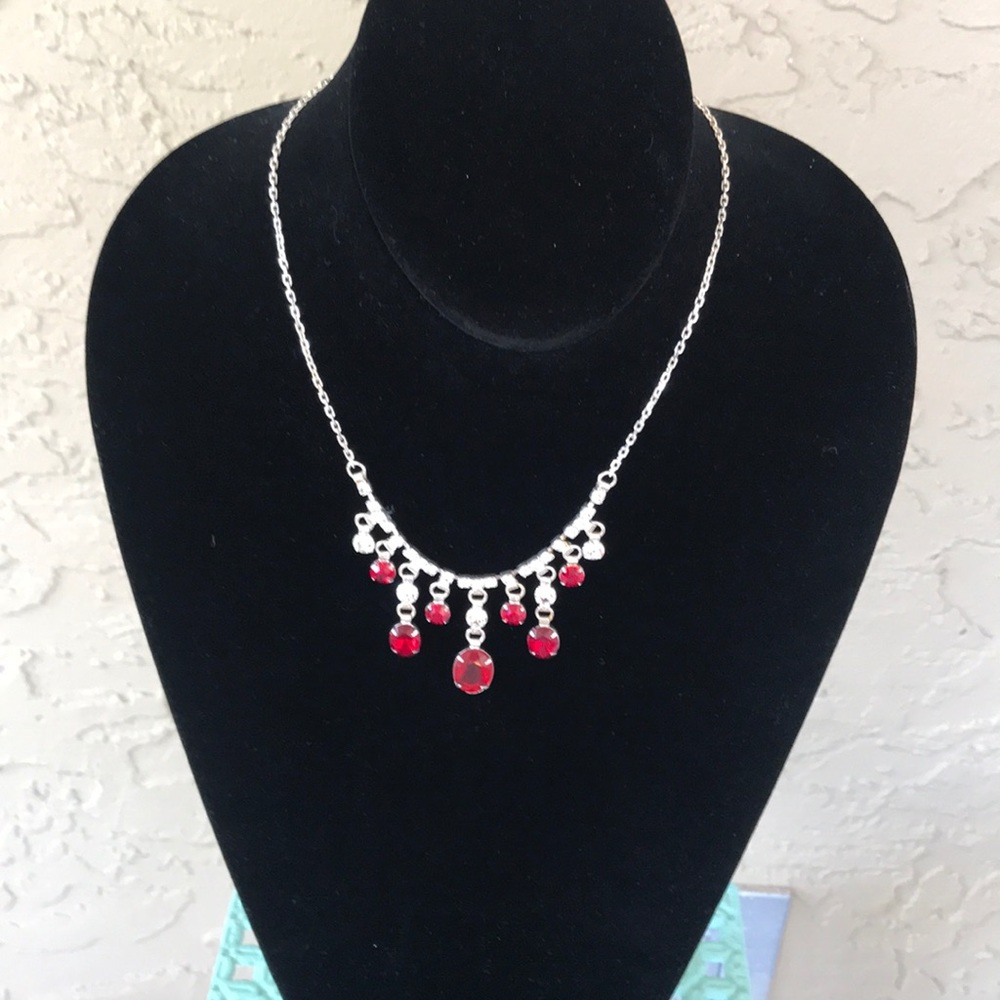 Faux Ruby Necklace Diamond Drop